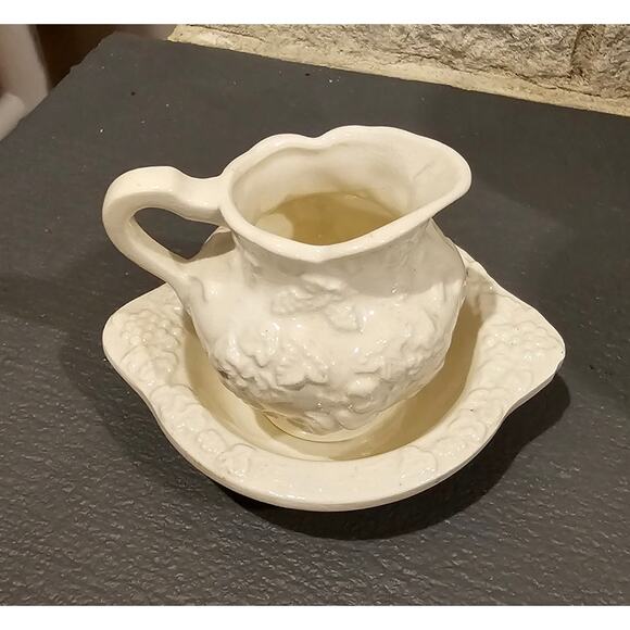 Lefton Japan Ceramic Cherub Cupid White Mini Bowl Pitcher Creamer Set 5” Vintage - Picture 7 of 7